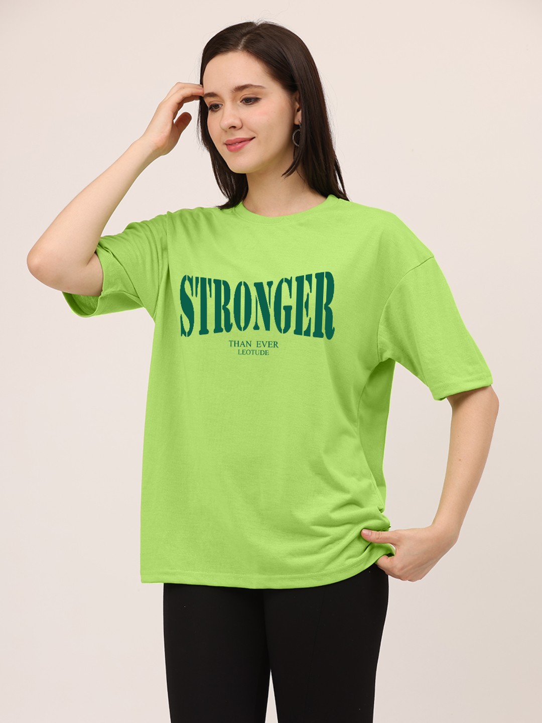 

Leotude Typography Printed Oversized T-shirt, Green
