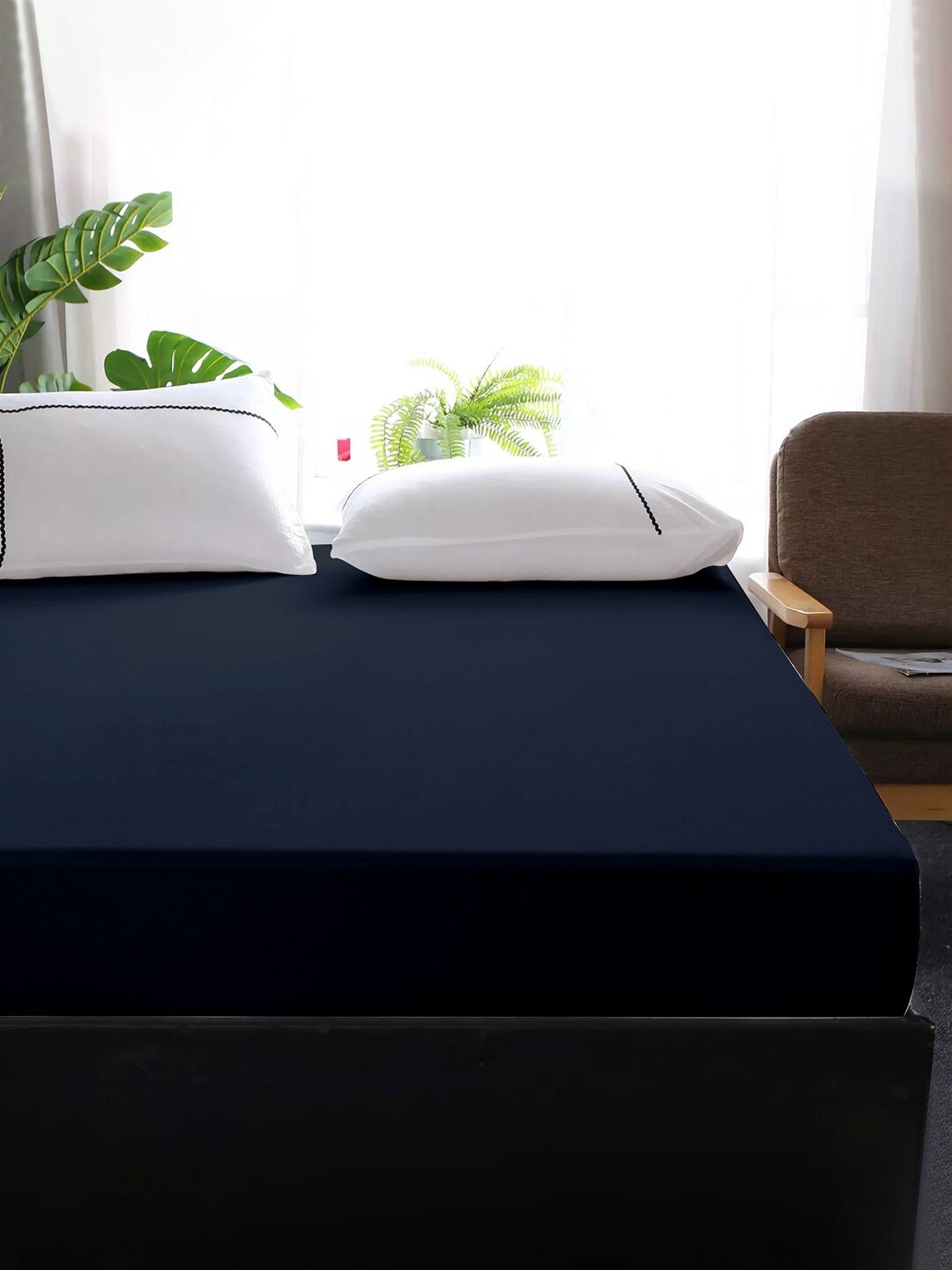 

Cloth Fusion Waterproof Cotton Feel Terry King Size Breathable Bed Mattress Protector, Navy blue