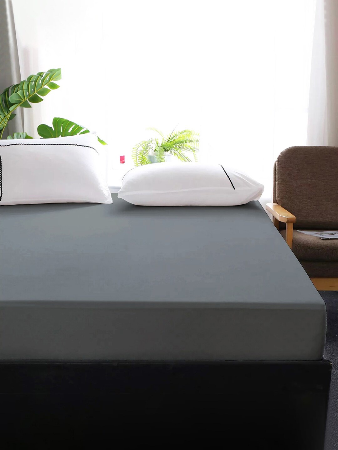 Cloth Fusion Waterproof Cotton Feel Terry Mattress Protector King Size, Grey