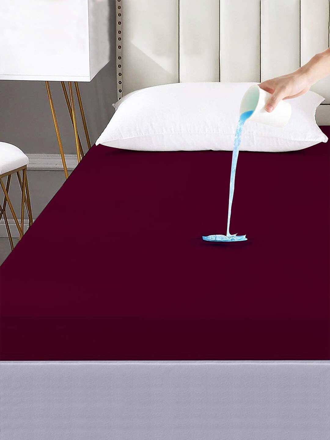 

Cloth Fusion Waterproof Cotton Feel Terry Mattress Protector Single Bed, Maroon