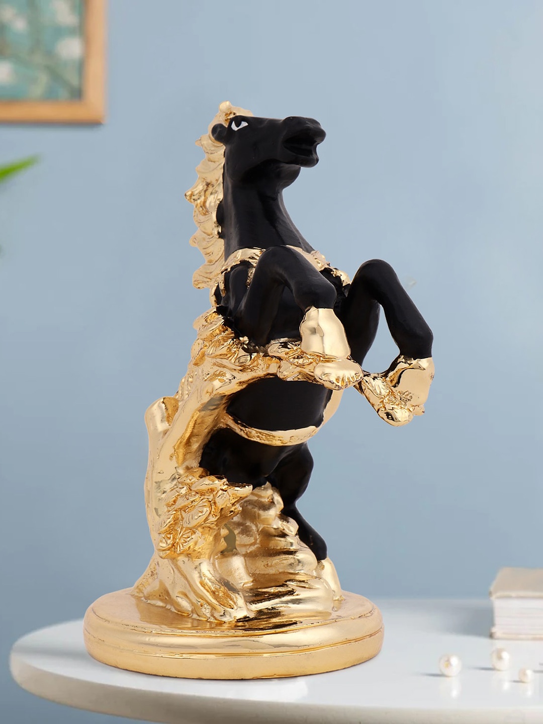 

INTERNATIONAL GIFT Black & Brown Textured Horse Resin Figurine Showpiece, Gold