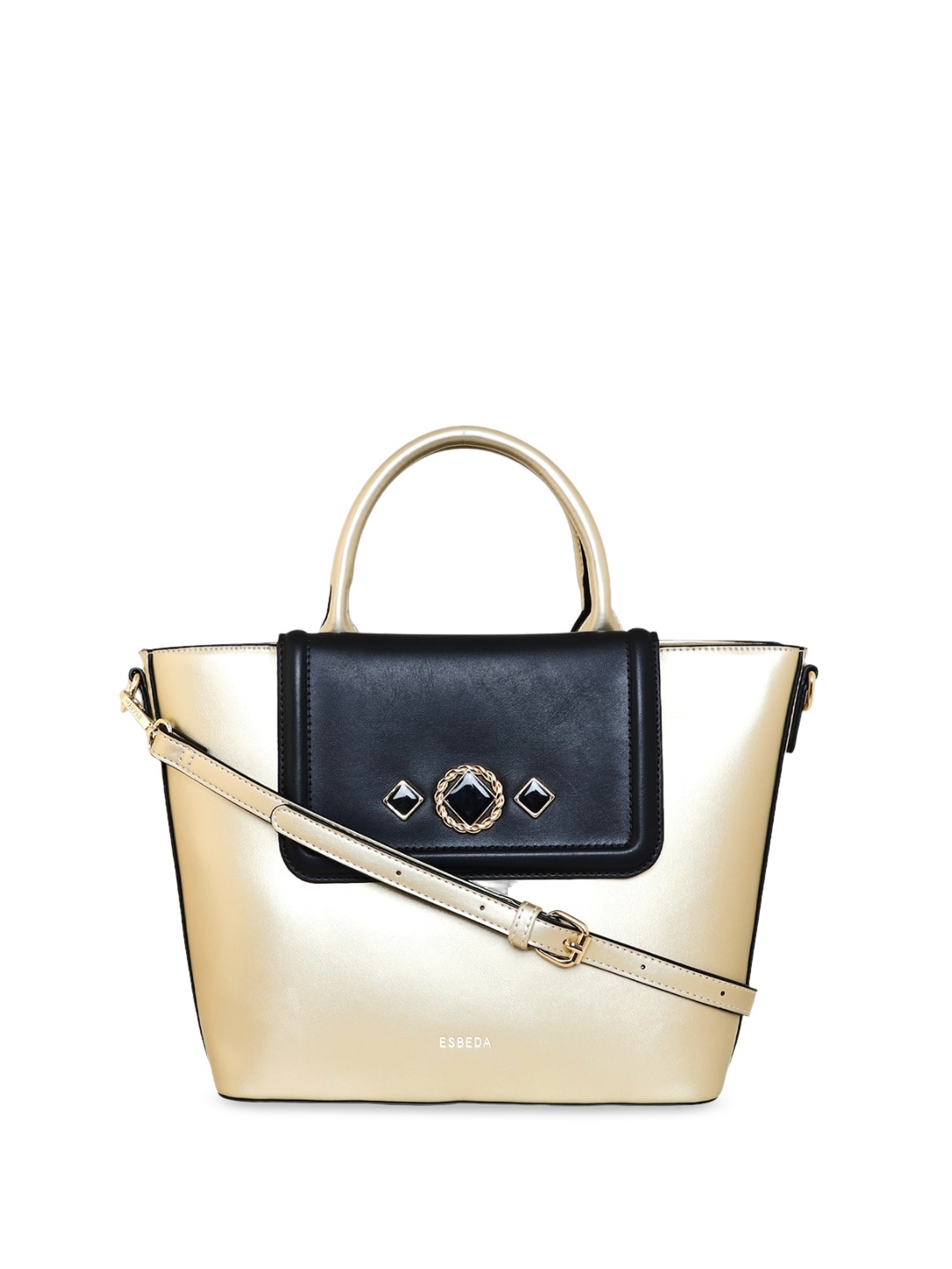 

ESBEDA Colourblocked Structured Handheld Bag, Gold