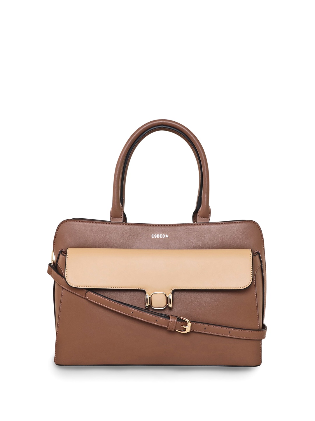 

ESBEDA Colourblocked PU Structured Handheld Bag, Brown