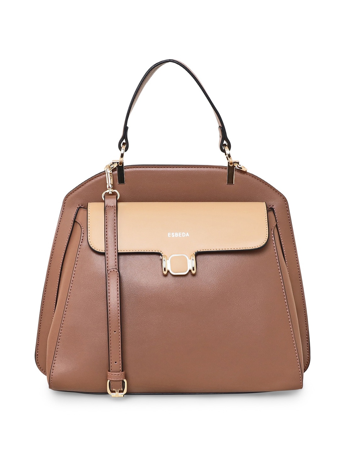 

ESBEDA Colourblocked Structured Satchel Handbag, Brown