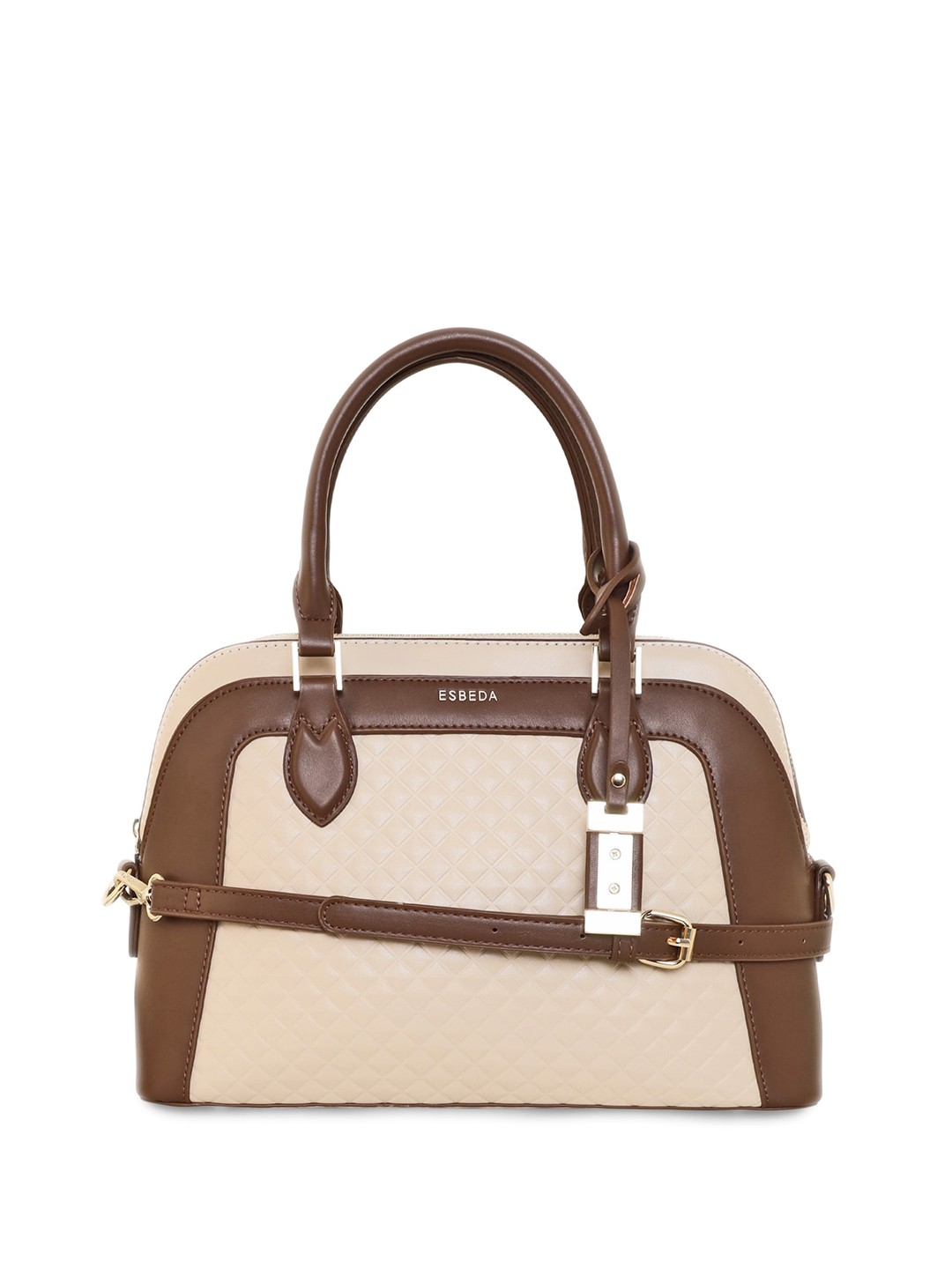 

ESBEDA Colourblocked PU Structured Handheld Bag, Beige