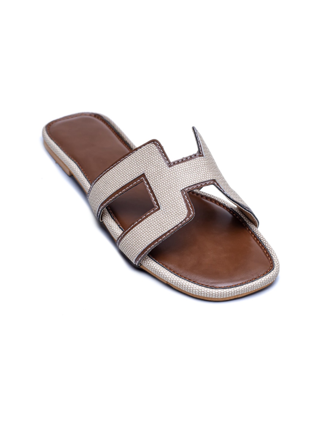 

Dapper Feet-Fancy Nancy H Style Textured Open Toe Flats, Brown