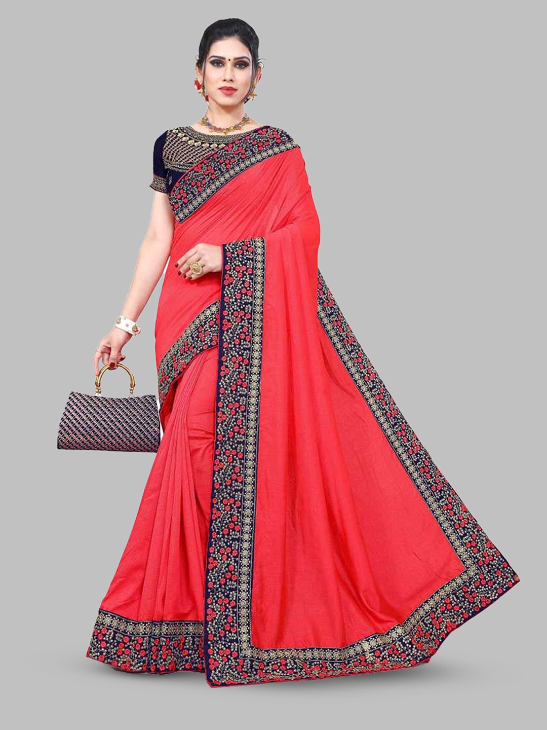 

N N ENTERPRISE Embroidered Border Detail Leheriya Saree, Red