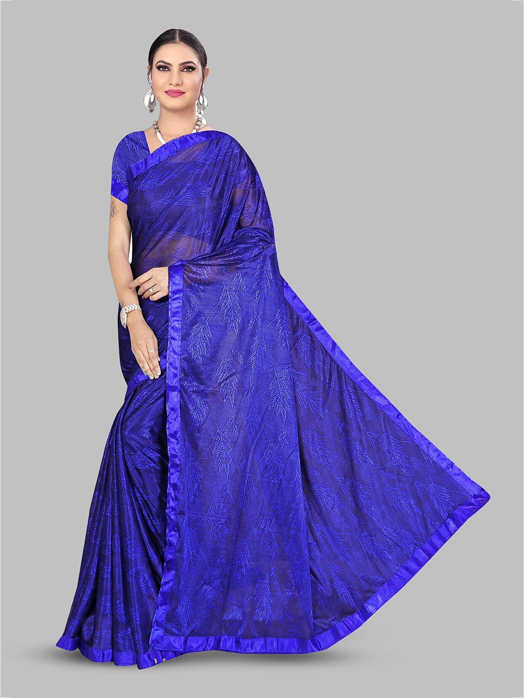 

N N ENTERPRISE Floral Embroidered Leheriya Saree, Blue