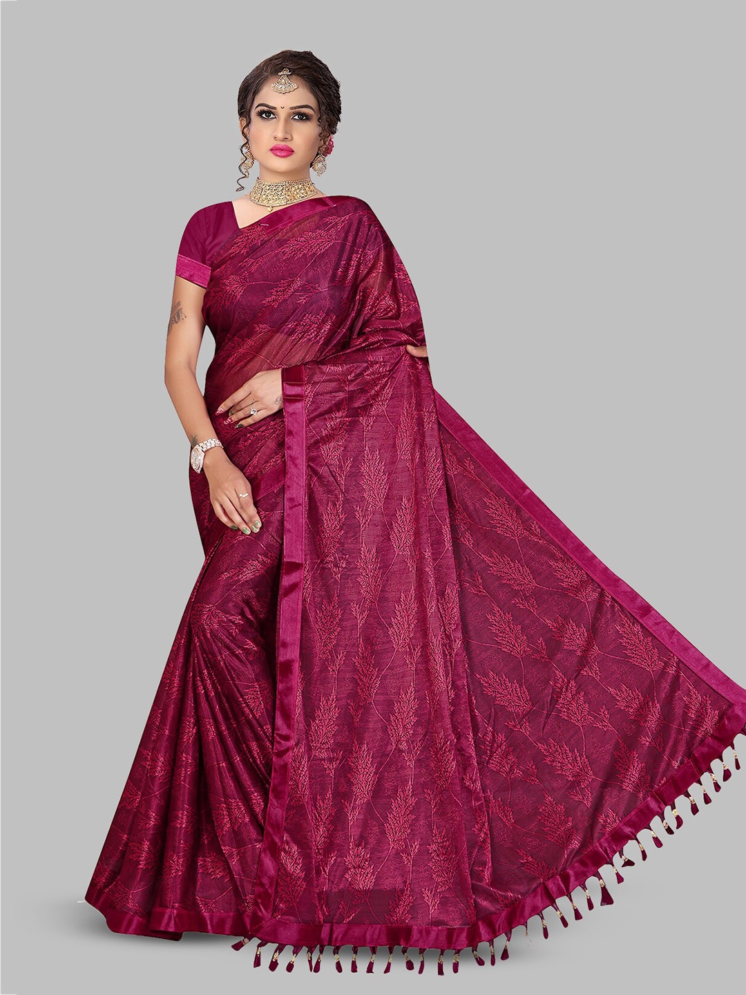 

N N ENTERPRISE Floral Embroidered Leheriya Saree, Pink