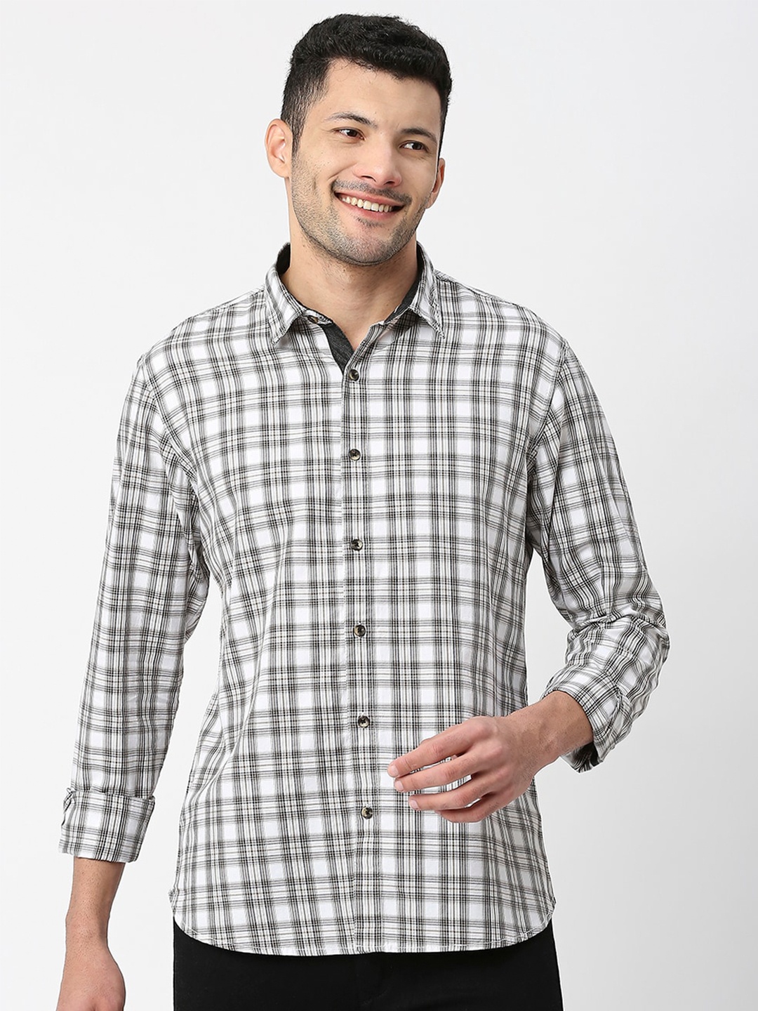 

SNX Tartan Checked Tailored Fit Opaque Cotton Casual Shirt, White