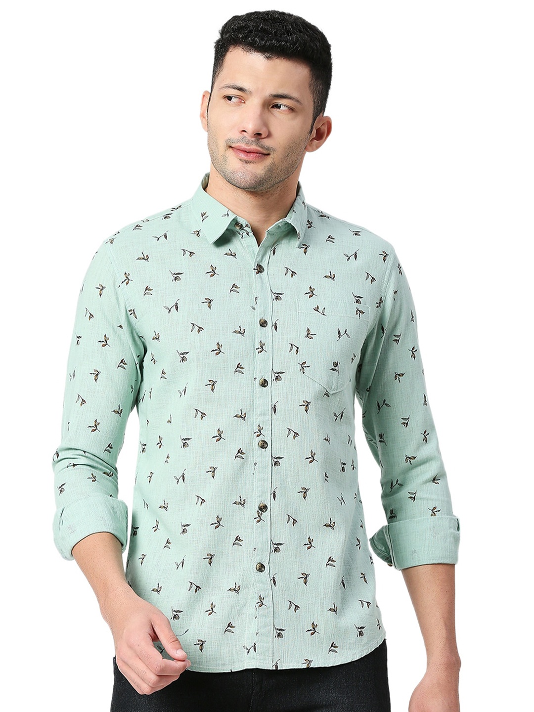 

SNX Conversational Printed Pure Cotton Shirt, Green