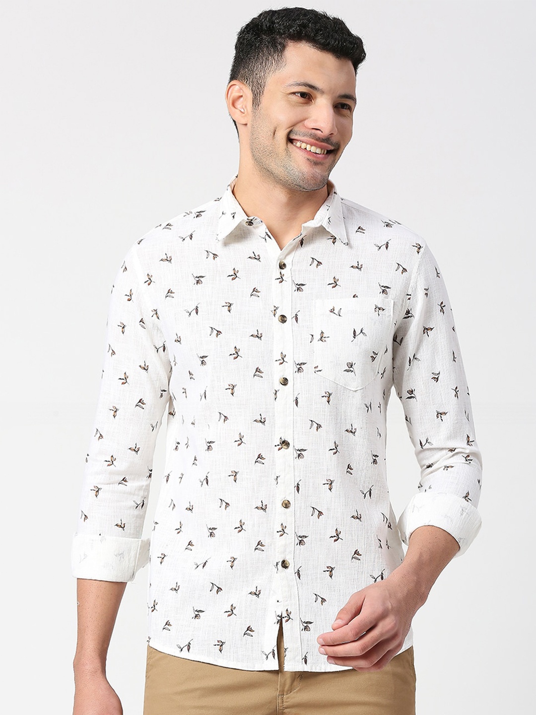 

SNX Conversational Printed Pure Cotton Shirt, White
