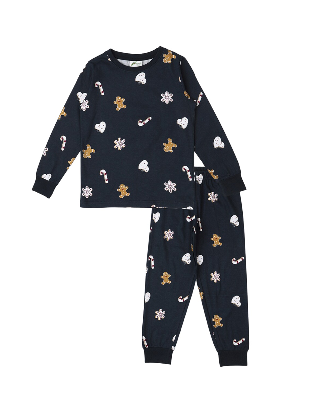 

earth conscious Boys Conversational Printed Pure Cotton Night Suit, Navy blue