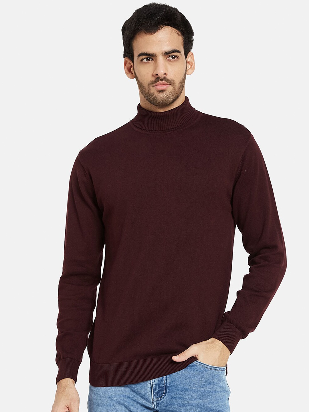 

METTLE Mock Collar Cotton Pullover, Maroon