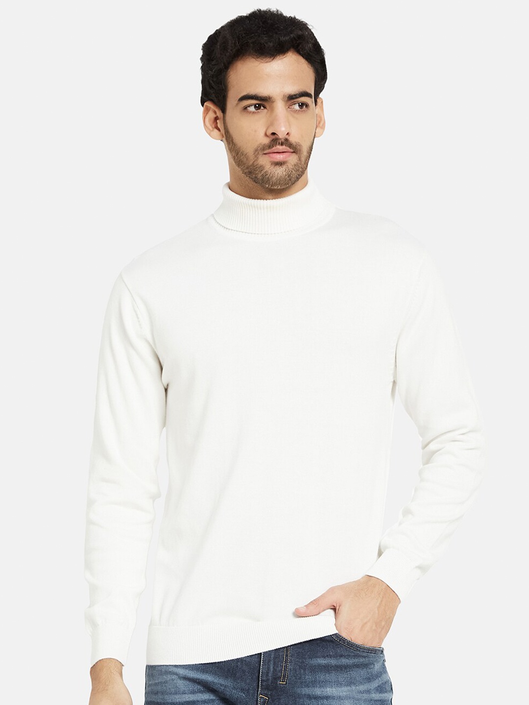 

METTLE Mock Collar Cotton Pullover, White