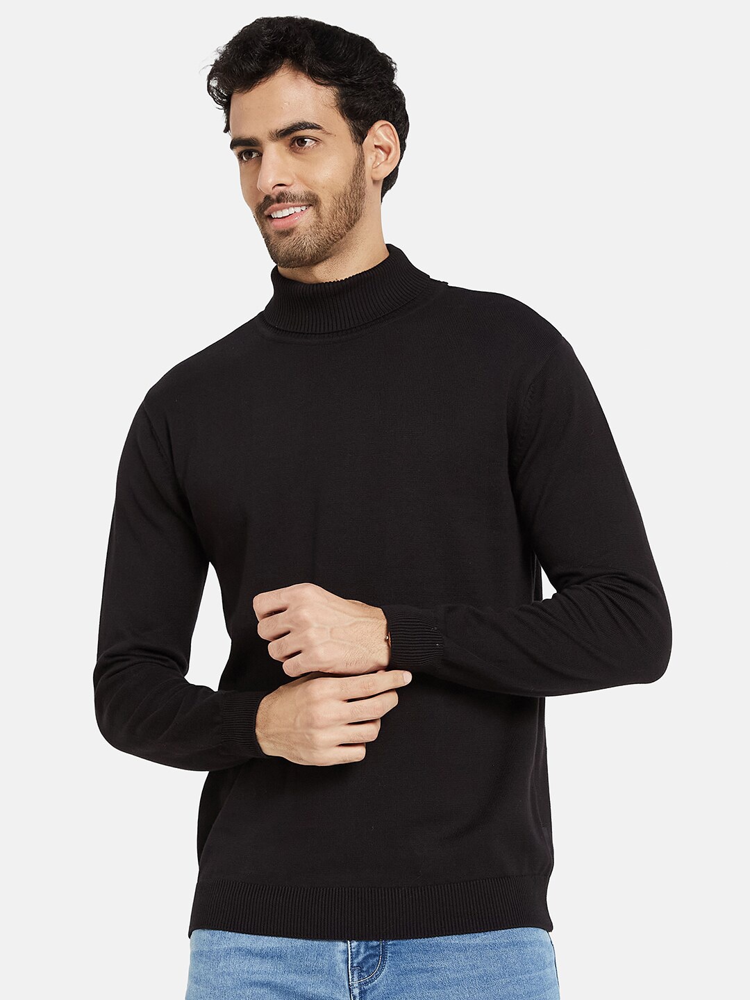 

METTLE Turtle Neck Long Sleeves Cotton Pullover Sweater, Black