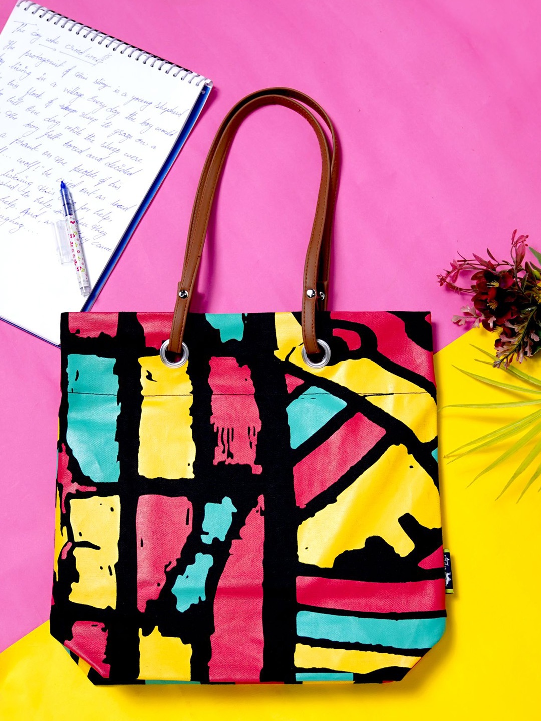 

Kanvas Katha Printed Oversized Shopper Canvas Reusable Tote Bag, Black