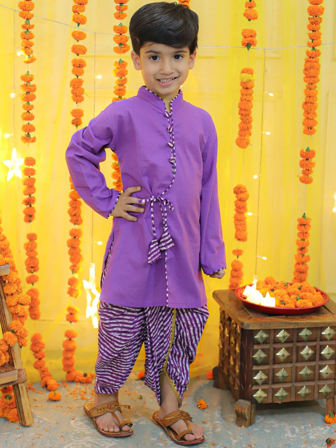 

BownBee Boys Angrakha Pure Cotton Kurta with Dhoti Pants, Purple
