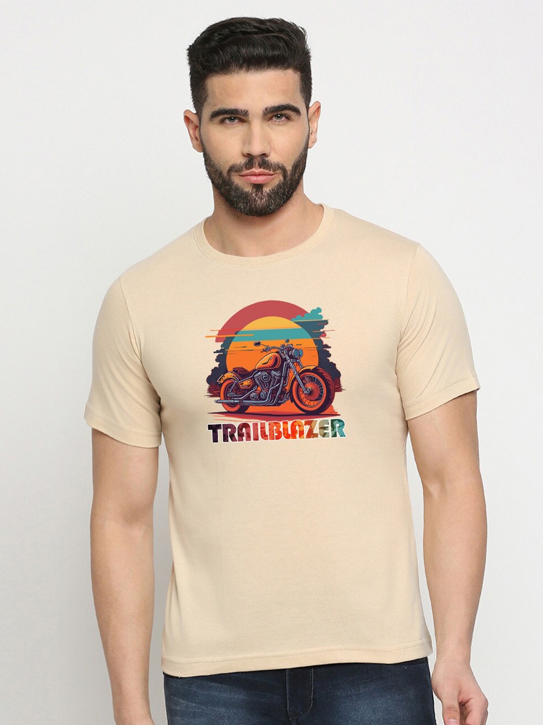 

MOD ECRU Graphic Printed Cotton T-Shirt, Cream