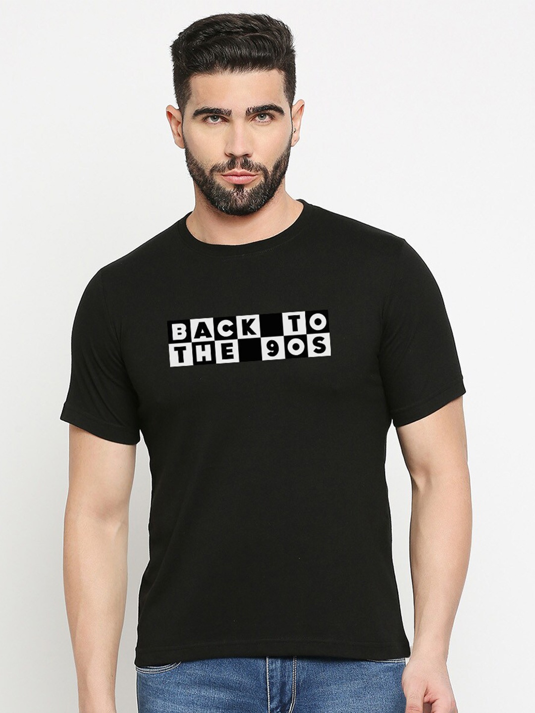 

MOD ECRU Typography Printed Cotton T-Shirt, Black