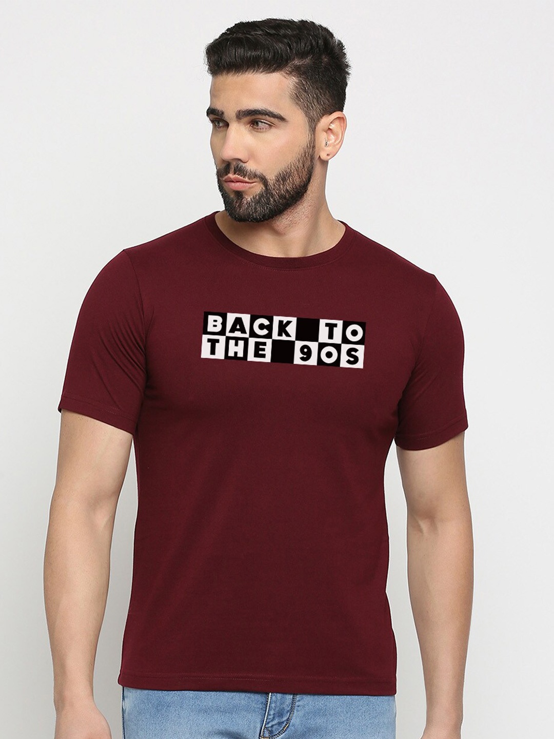 

MOD ECRU Typography Printed Cotton T-Shirt, Maroon
