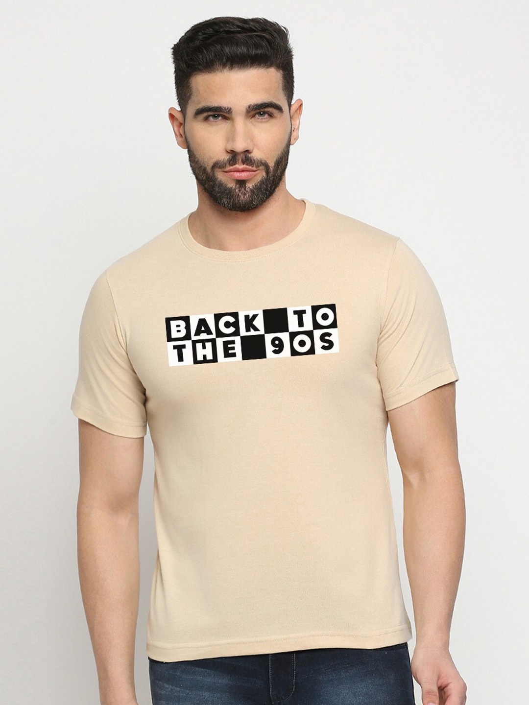 

MOD ECRU Typography Printed Cotton T-shirt, Cream