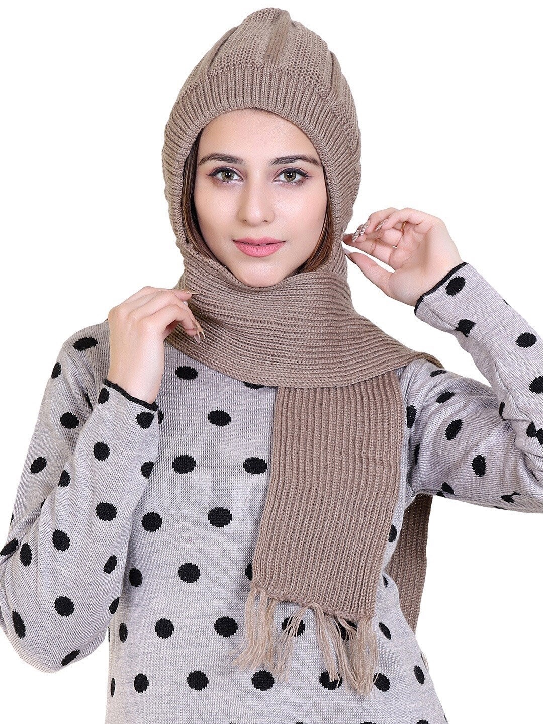 

Gajraj Unisex Woollen Beanie with Scarf, Beige