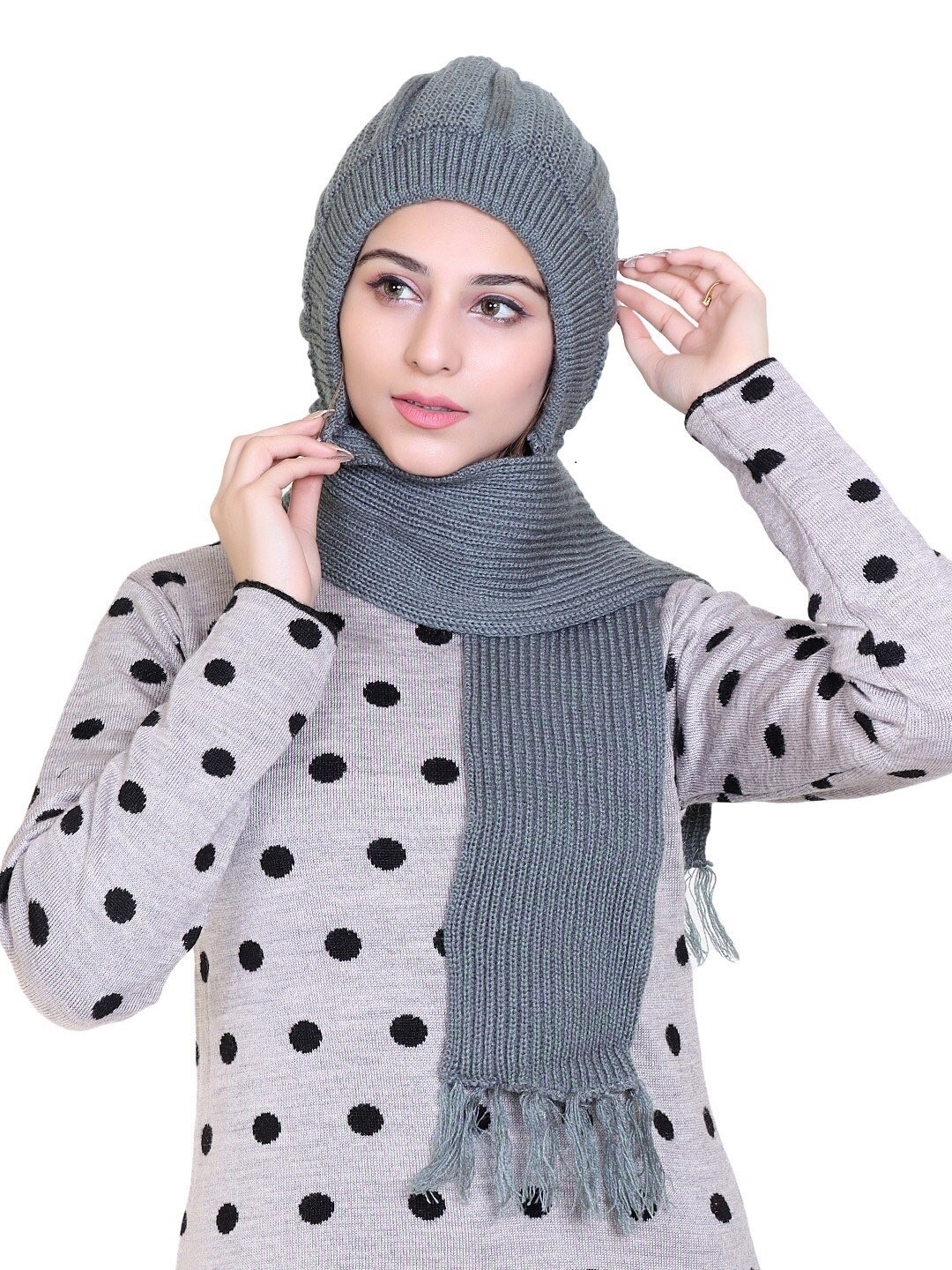 

Gajraj Unisex Beanie with Scarf, Grey