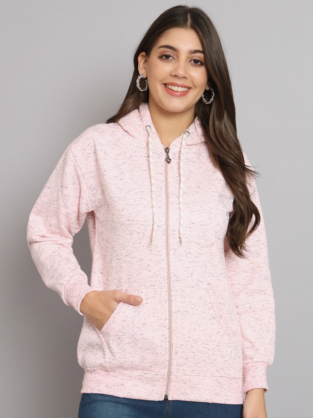 

eWools Self Design Hooded Sweatshirt, Pink