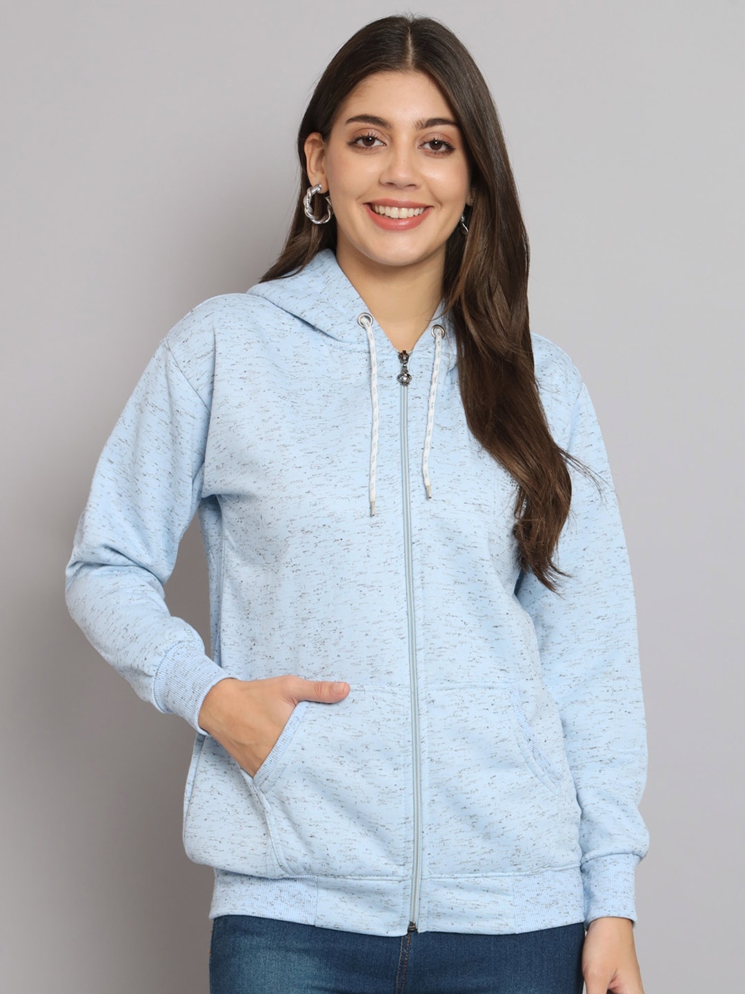 

eWools Self Design Hooded Sweatshirt, Blue