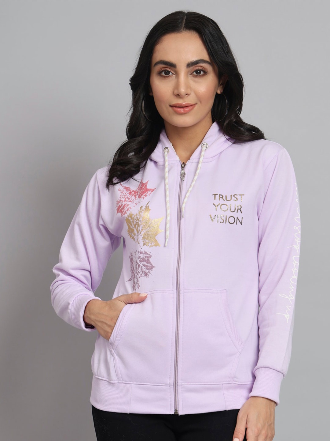 

eWools Floral Printed Hooded Sweatshirt, Purple
