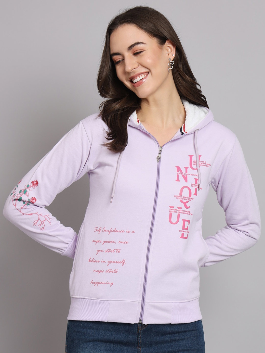 

eWools Typography Printed Hooded Sweatshirt, Purple