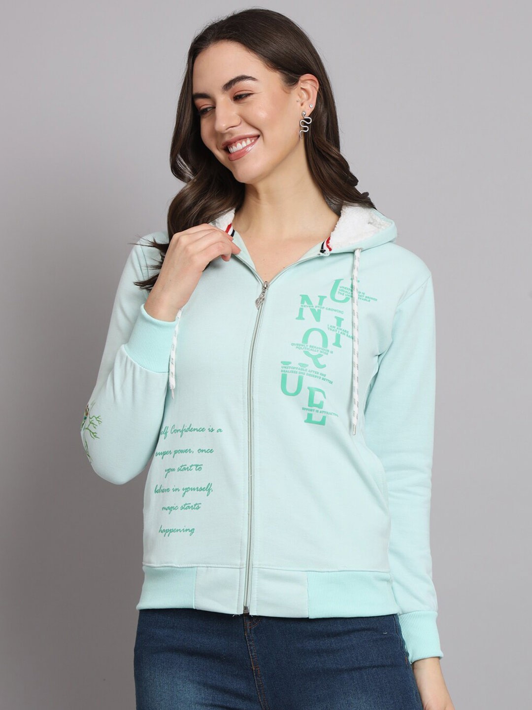 

eWools Typography Printed Hooded Sweatshirt, Green
