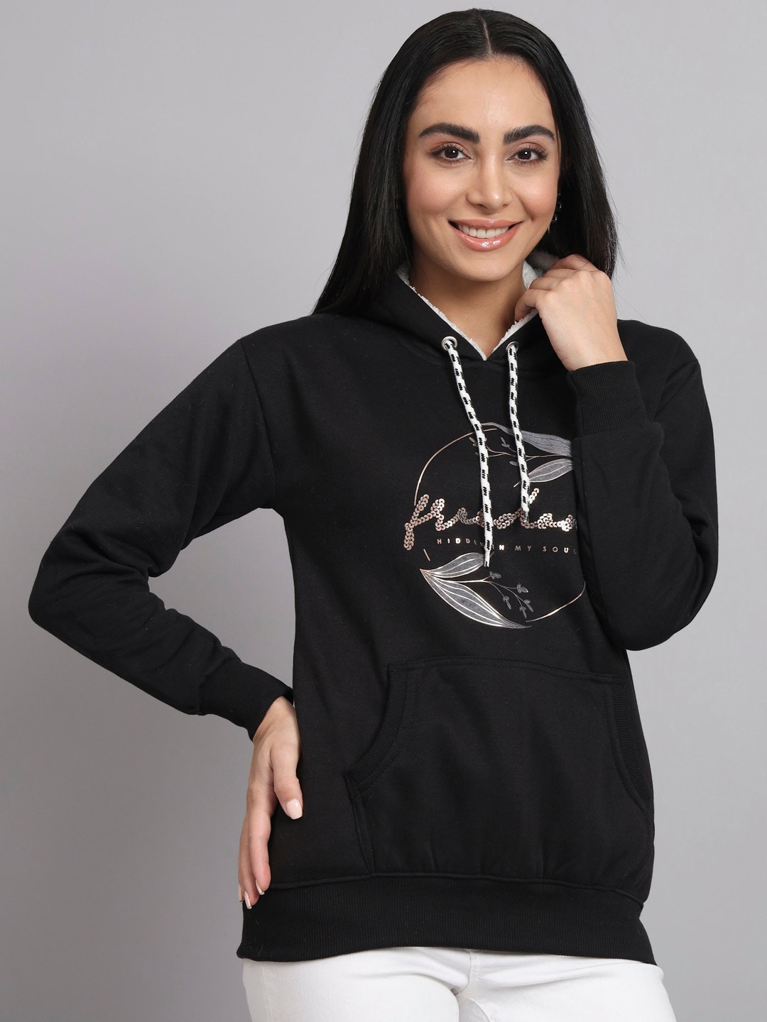 

eWools Typography Printed Hooded Pullover, Black