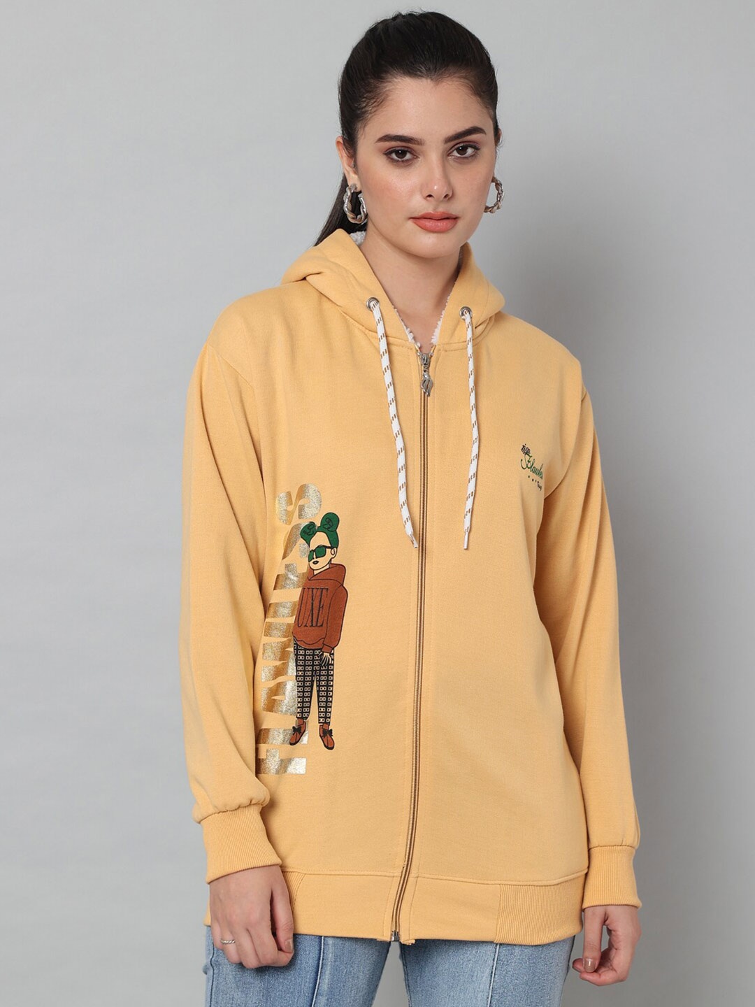 

eWools Typography Printed Hooded Sweatshirt, Mustard