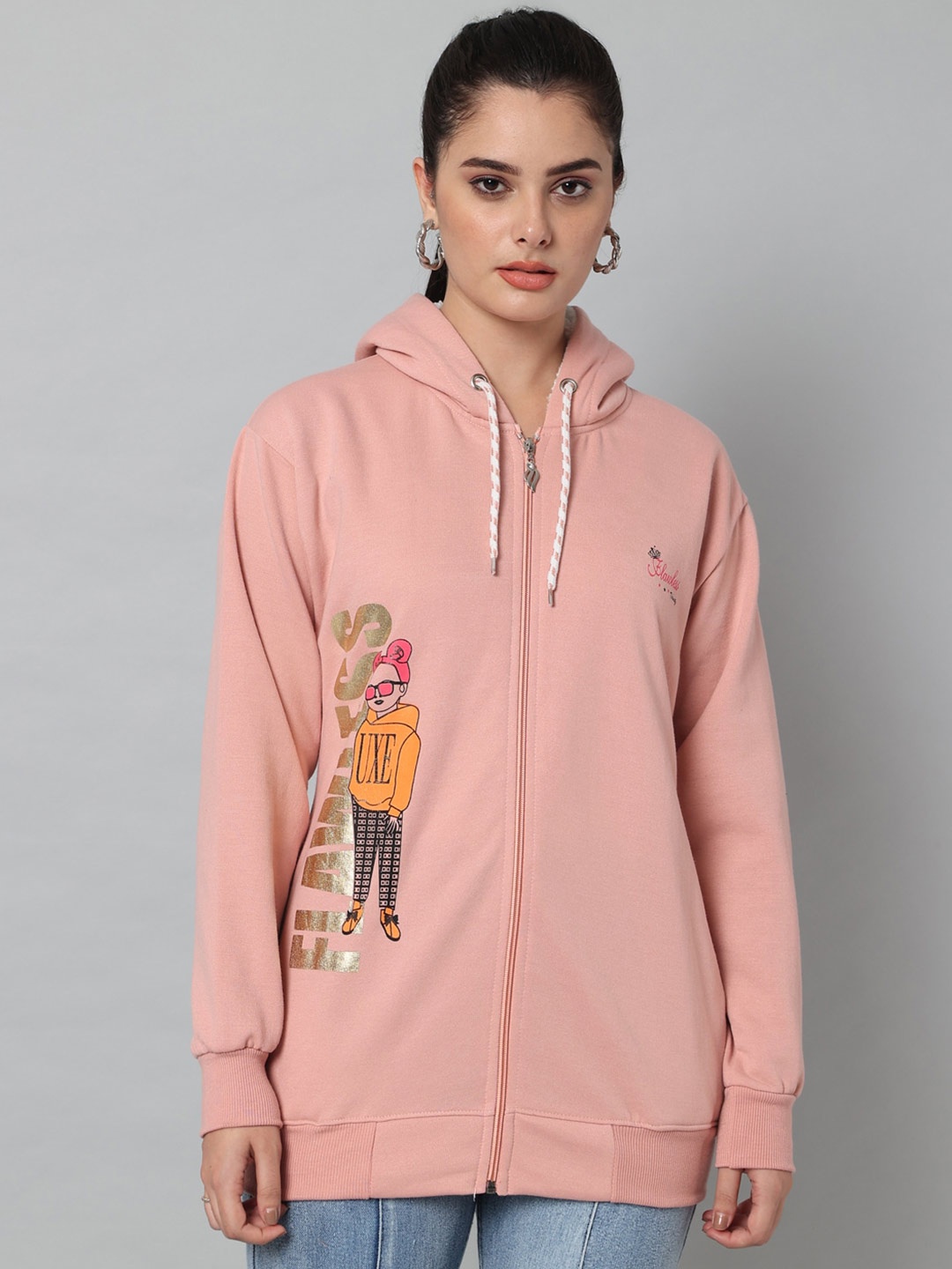 

eWools Typography Printed Hooded Sweatshirt, Pink