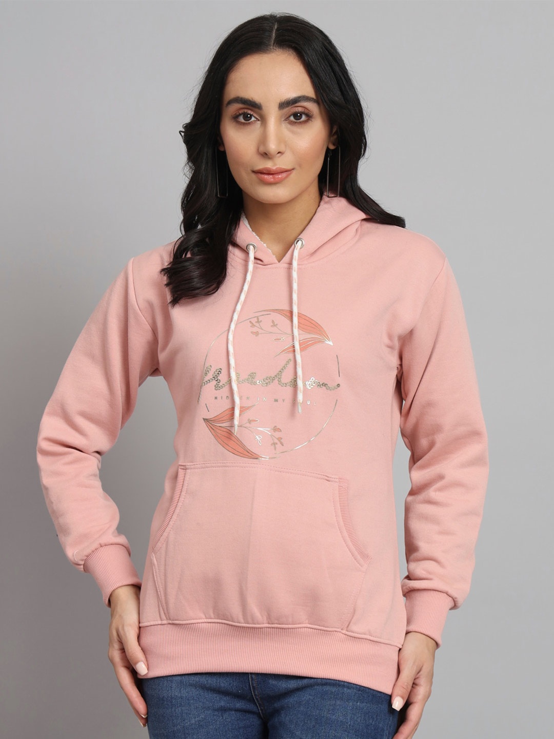 

eWools Typography Printed Hooded Pullover Sweatshirt, Brown