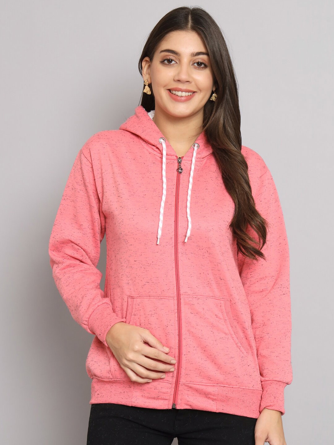 

eWools Long Sleeves Hood Terry Front-Open Sweatshirt, Pink