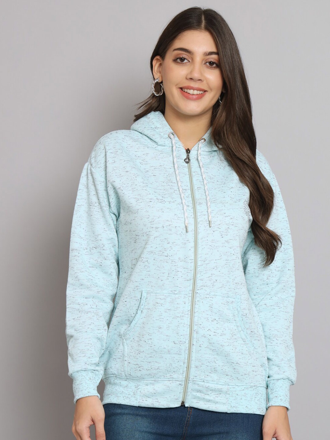 

eWools Long Sleeves Hood Terry Front-Open Sweatshirt, Green