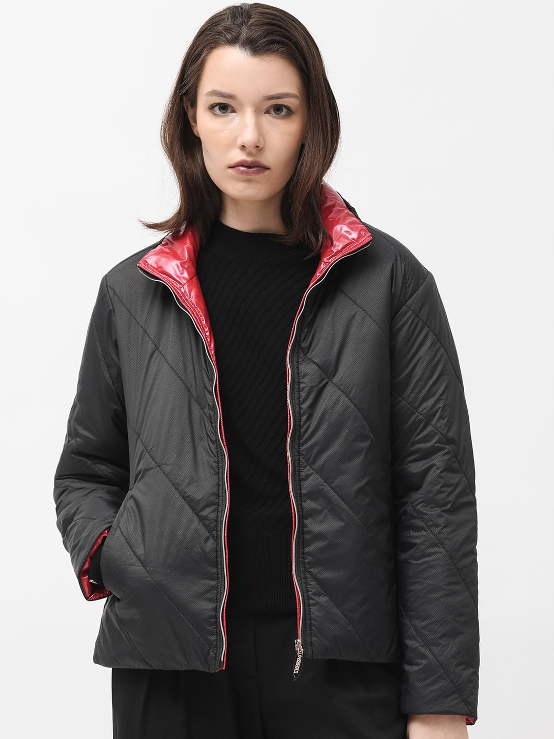 

RAREISM Reversible Stand Collar Puffer Jacket, Black