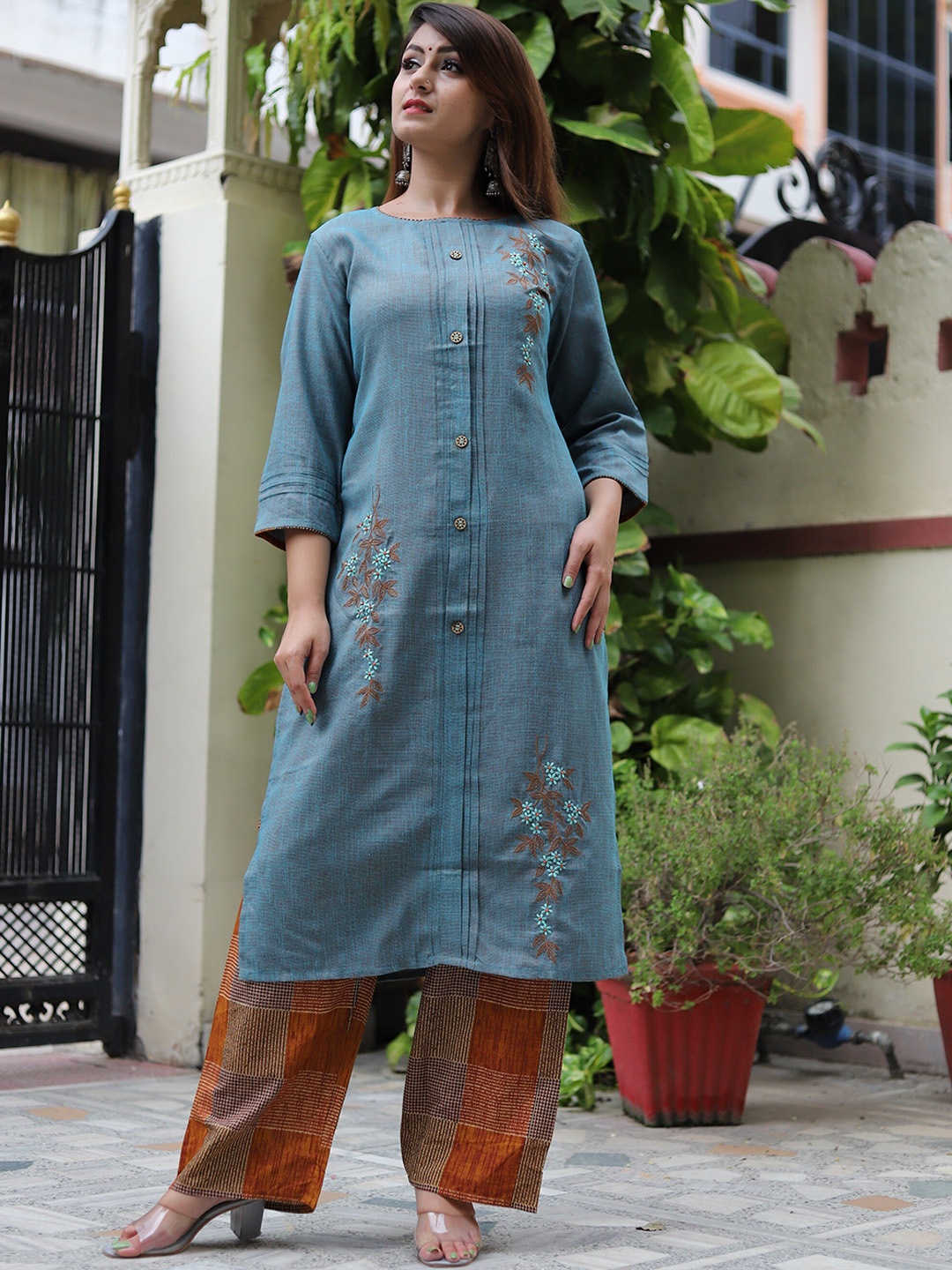 

misbis Floral Embroidered Thread Work Kurta with Palazzos, Blue