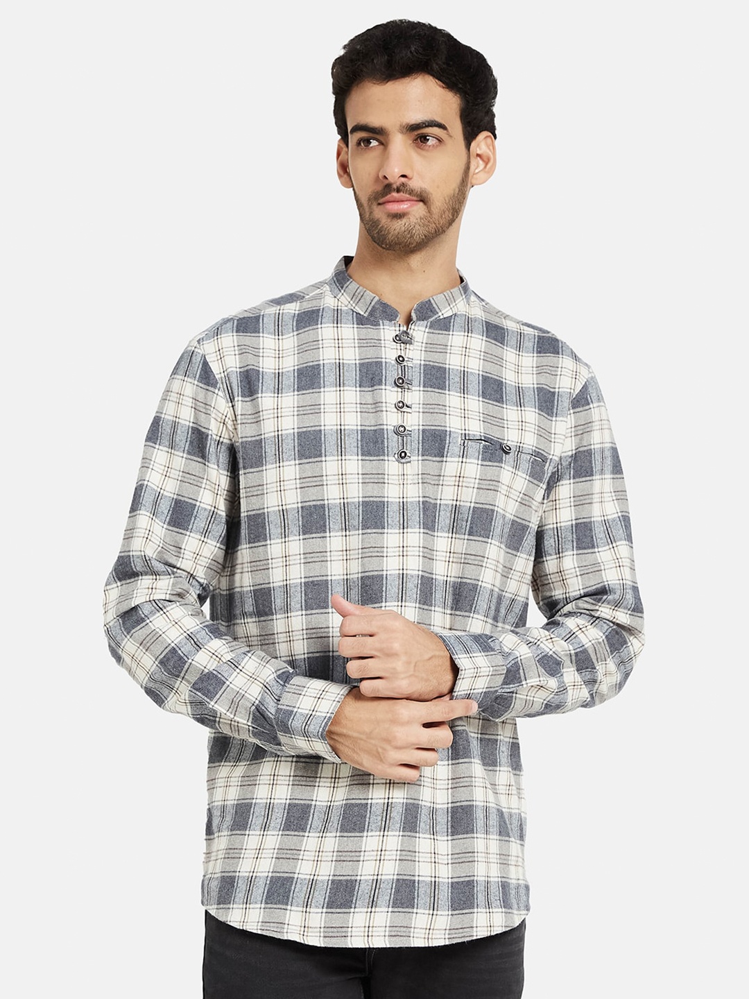 

METTLE Tartan Checked Cotton Casual Shirt, Beige