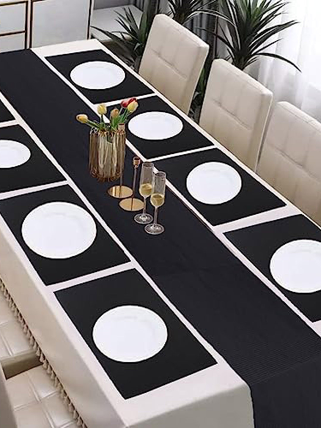 

Lushomes Black Pure Cotton Table Linen Set