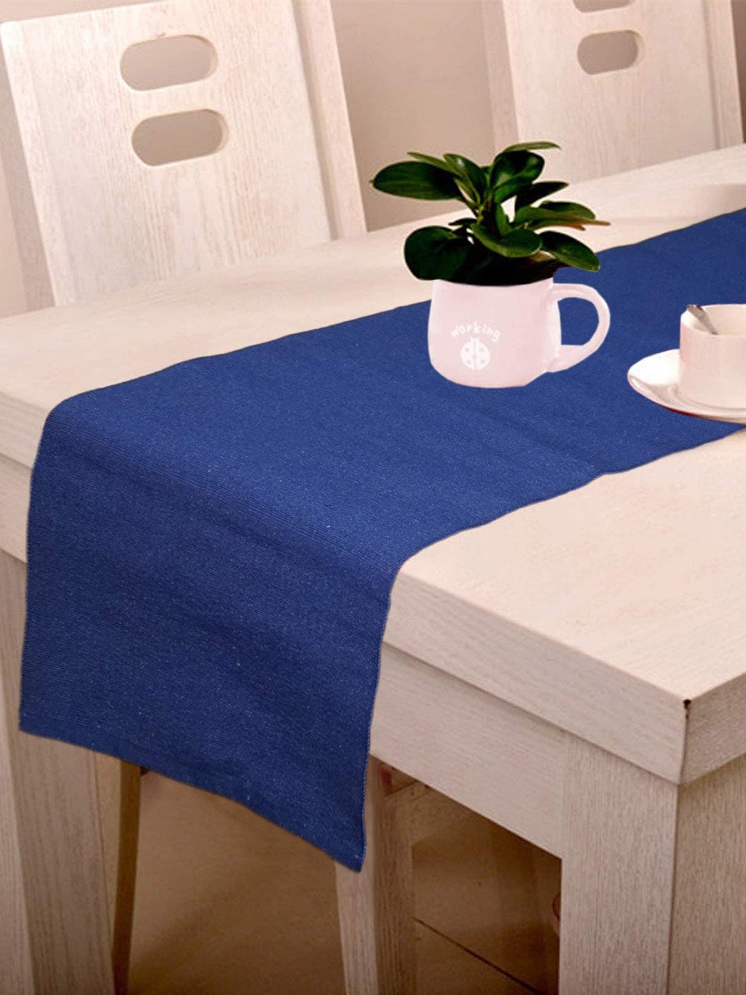 

Lushomes Navy Blue Solid Cotton Rectangular Table Runner