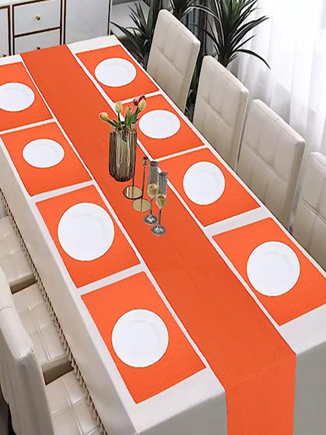 

Lushomes Orange Cotton Table Placemats With Table Runner