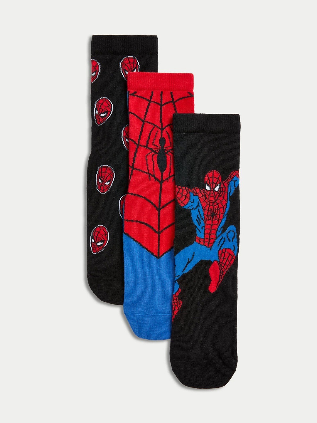 

Marks & Spencer Boys Pack of 3 Spider-Man Printed Ankle-Length Socks, Red