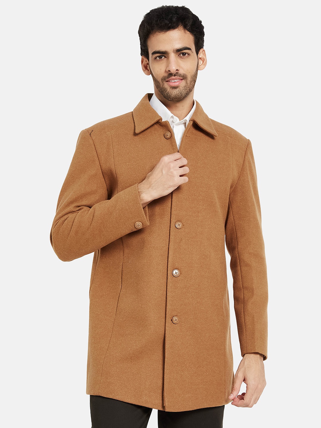 

METTLE Spread Collar Single-Breasted Overcoat, Brown