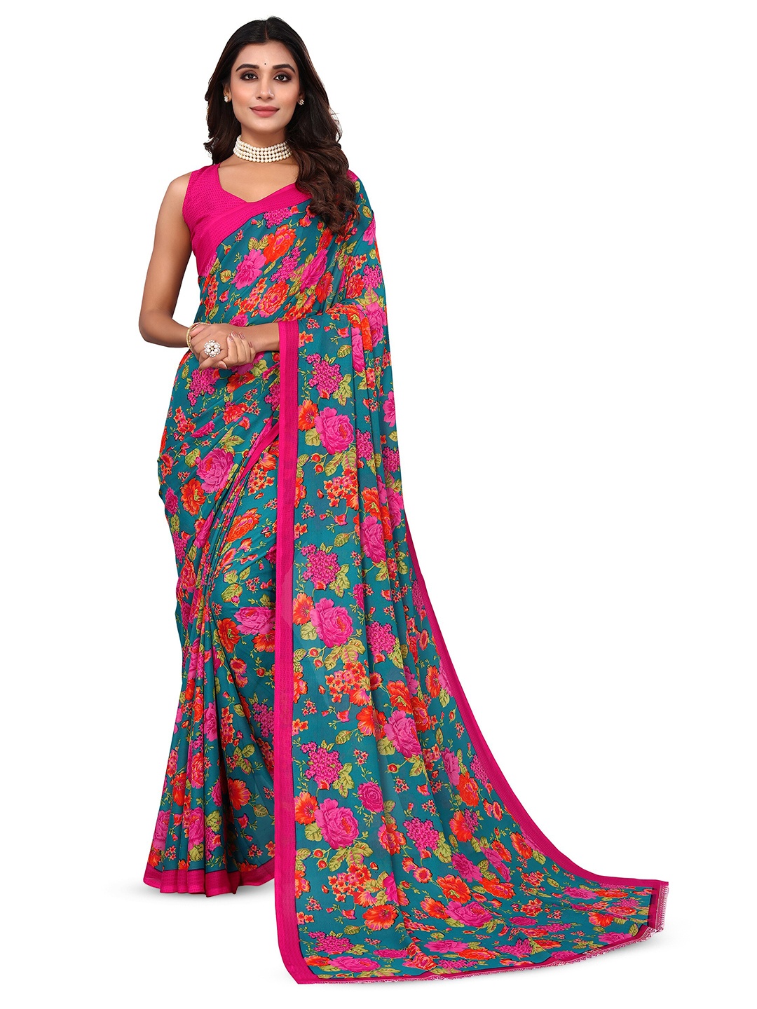 

KALINI Floral Printed Saree, Green