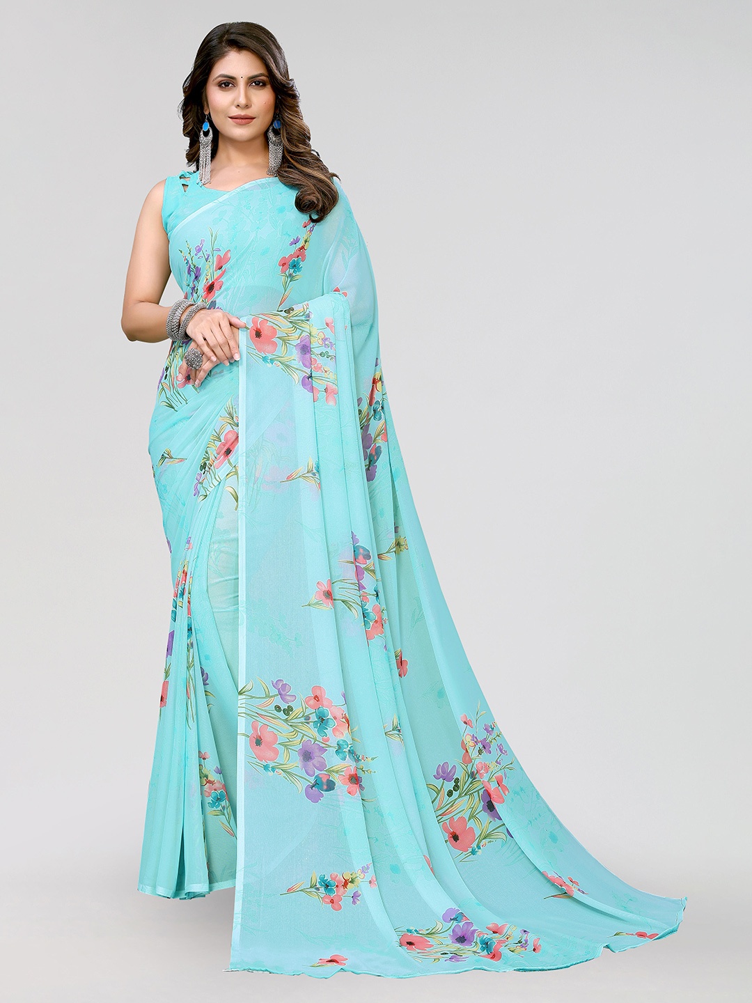 

KALINI Floral Printed Saree, Sea green