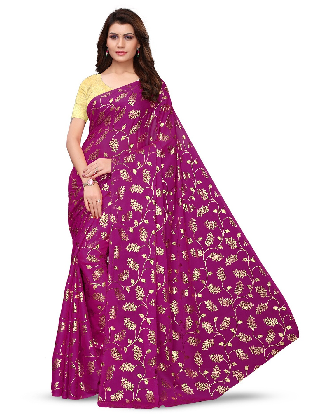 

KALINI Floral Woven Design Banarasi Saree, Magenta